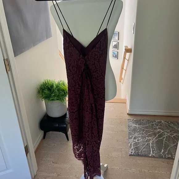 merlot fitted dress with spaghetti straps The Spaghetti Strap Midi Dress – The Standard Stitch main image 0